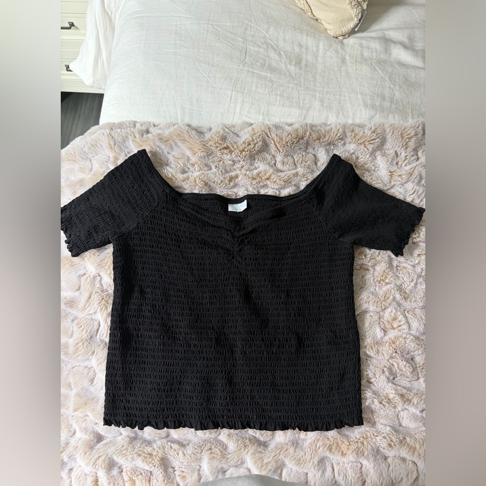 Black Ribbed Off the Shoulder Top